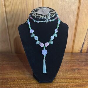 Bohemian Purple and Green Beaded Necklace with Tassel